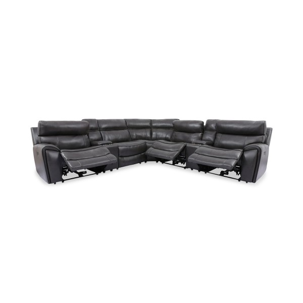  Hutchenson 7-Pc. Leather Sectional with 3 Power ReclinersPower Headrests and 2 Consoles 