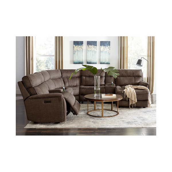  Hutchenson 7-Pc. Leather Sectional with 3 Power ReclinersPower Headrests and 2 Consoles 