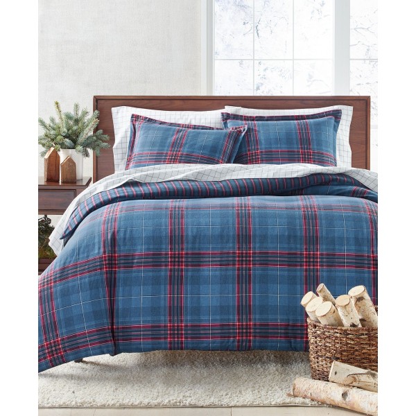 Navy Plaid Flannel Comforter Twin