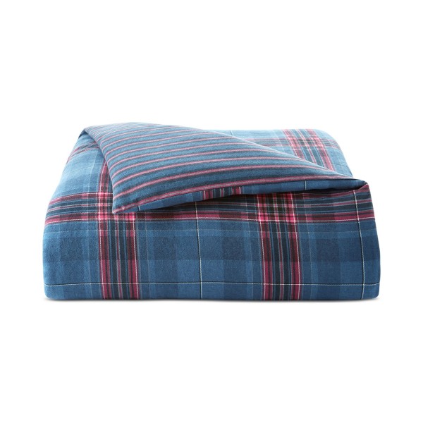 Navy Plaid Flannel Comforter Twin