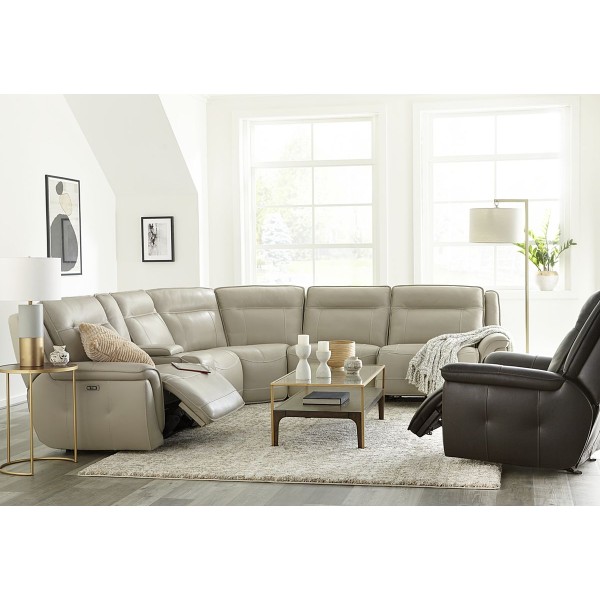 Lenardo 6-Pc. Leather Sectional with 3 Power Recliners and Console