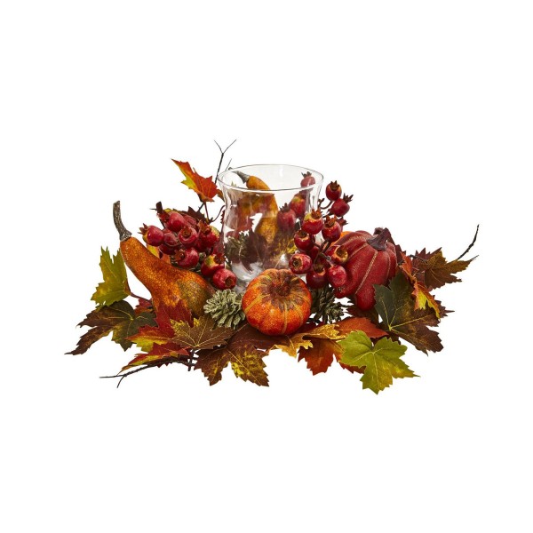 Pumpkin, Gourd, and Maple Leaf Artificial Arrangement Candelabrum