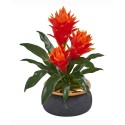 14in. Triple Bromeliad Artificial Plant in Stoneware Planter