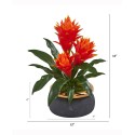 14in. Triple Bromeliad Artificial Plant in Stoneware Planter