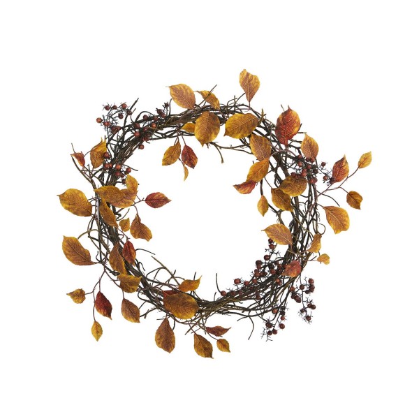 Harvest Leaf, Berries, and Twig Artificial Wreath