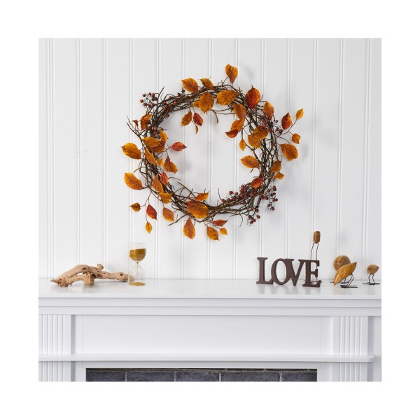 Harvest Leaf, Berries, and Twig Artificial Wreath