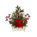 Poinsettia, Succulent, and Artificial Arrangement in Bench Planter