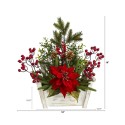 Poinsettia, Succulent, and Artificial Arrangement in Bench Planter