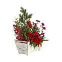 Poinsettia, Succulent, and Artificial Arrangement in Bench Planter