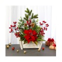 Poinsettia, Succulent, and Artificial Arrangement in Bench Planter