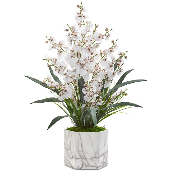 Dancing Orchid Artificial Arrangement in Faux Marble Vase