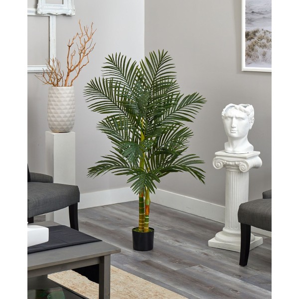 5' Double Stalk Gold-Tone Cane Artificial Palm Tree