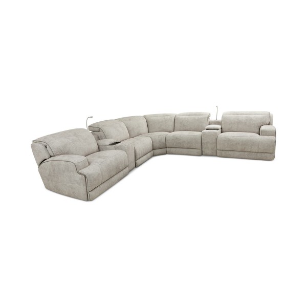 Sebaston 7-Pc. Fabric Sectional with 3 Power Motion Recliners and 2 USB Consoles