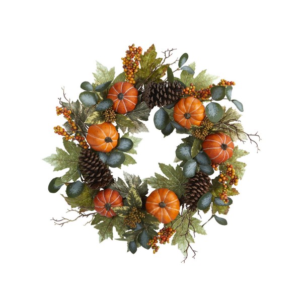 Pumpkins, Pine Cones, and Berries Fall Artificial Wreath