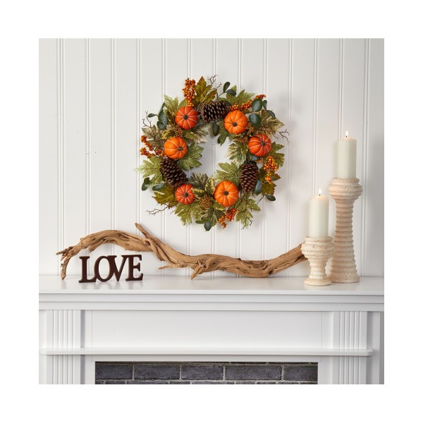 Pumpkins, Pine Cones, and Berries Fall Artificial Wreath