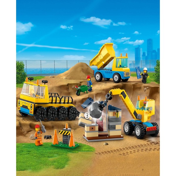 City Great Vehicles Construction Trucks and Wrecking Ball Crane 60391 Building Set 235 Pieces