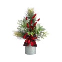 Holiday Greenery, Pinecone, and Berries with Buffalo Plaid Bow Artificial Christmas Table Arrangement 20