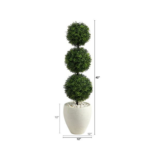 3.5' Boxwood Triple Ball Topiary Artificial Tree in Planter IndoorOutdoor