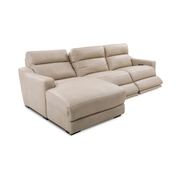 Gabrine 3-Pc. Leather Sectional with 2 Power Headrests & Chaise