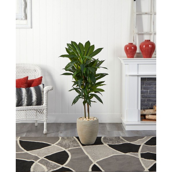 4' Dracaena Artificial Plant in Sand Colored Planter - Real Touch