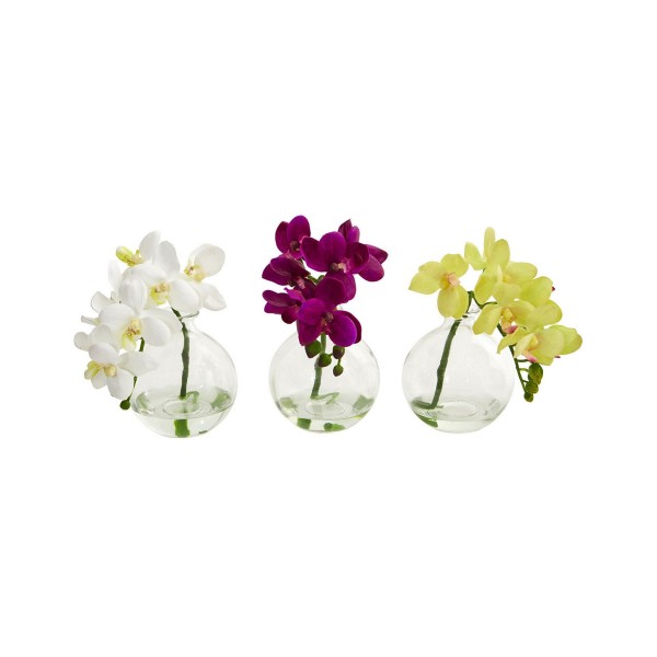 9'' Phalaenopsis Orchid Artificial Arrangement in Glass VaseSet of 3